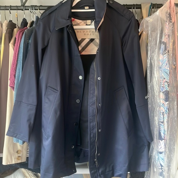 Burberry Jackets & Blazers - Burberry Brit Navy never worn. Rain trench coat.  Waterproof